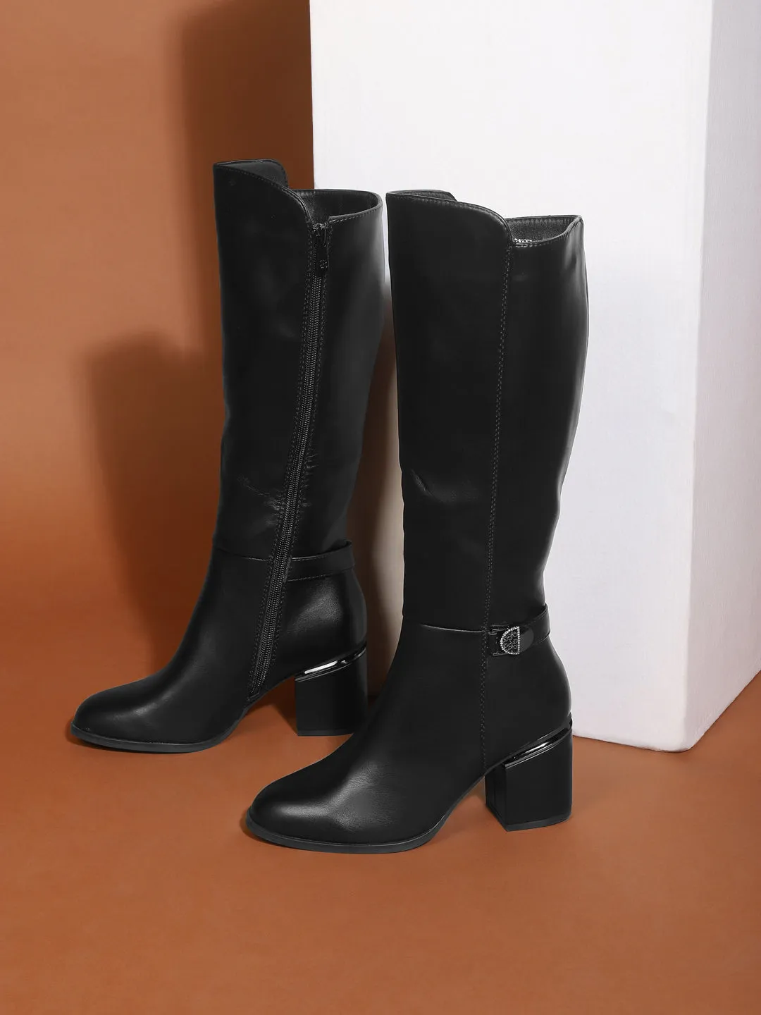 Black PU Block Long Boots (TC-219557-11-BLK)