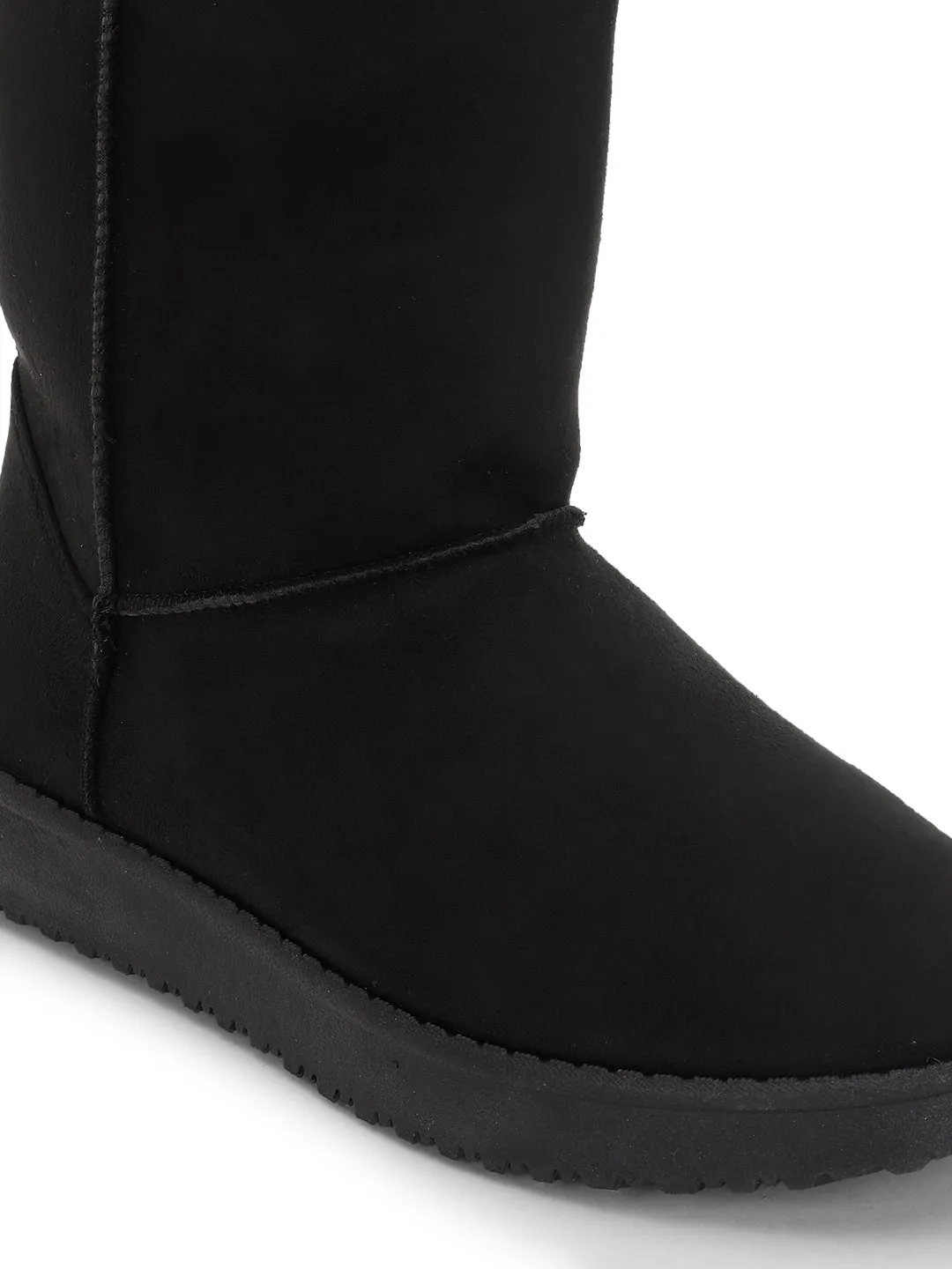 Black Suede Winter Stylish High Ankle Boots (TC-RS3683H-BLK)