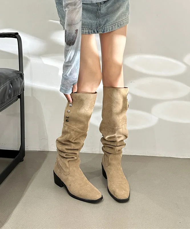 Chunky Suede Stylish Splicing Rivet Boots