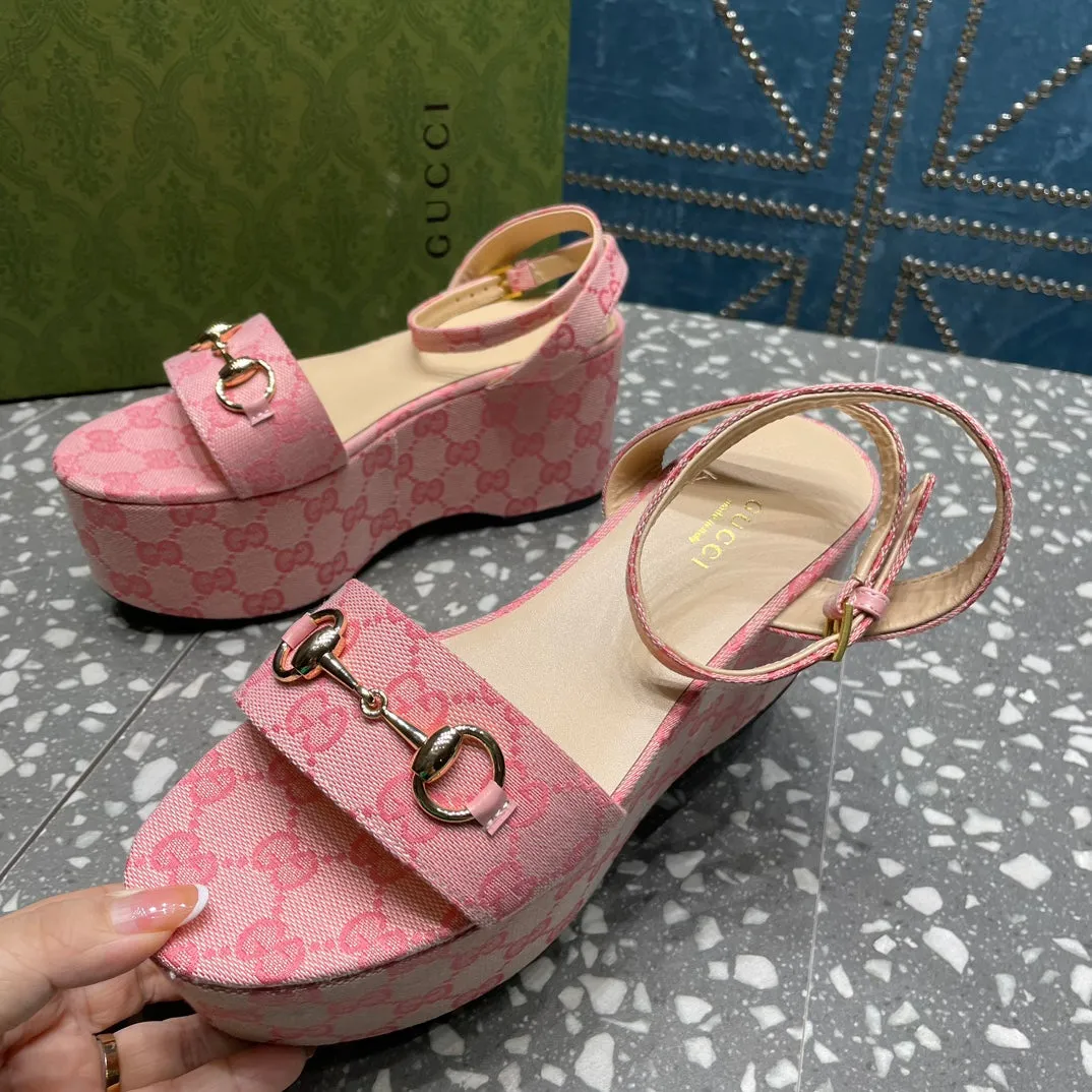 GG  HORSEBIT FLATFORM SANDAL LIGHT PINK CALFSKIN