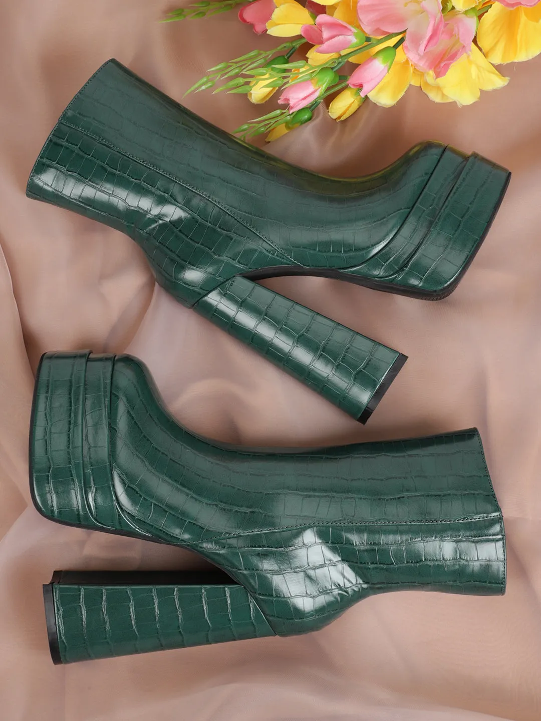 Green PU Block Ankle Boots (TC-GOWN50-GRN)