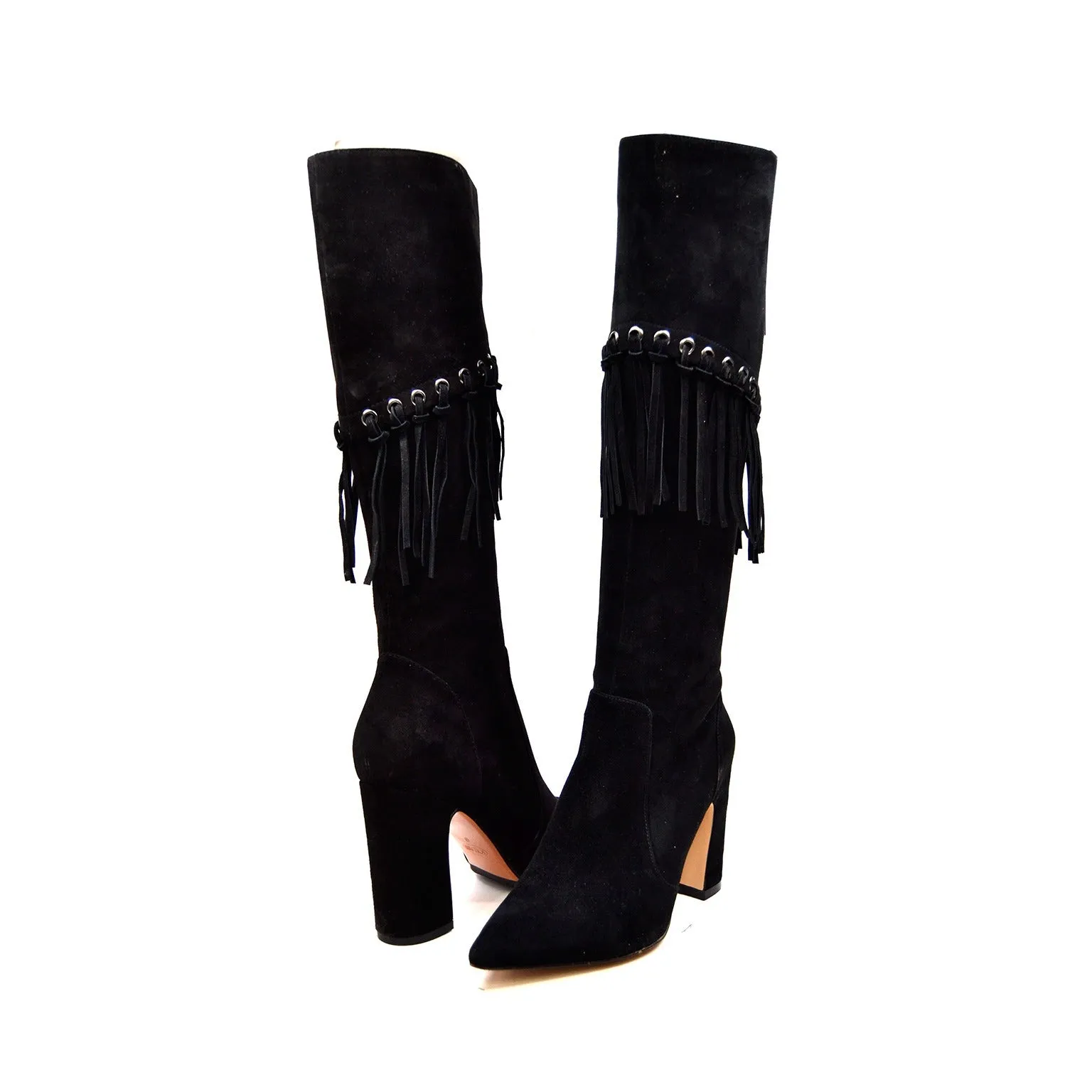 Italy Black Dress Boots with Fringe Detailing - Sophisticated and Stylish Footwear for Any Occasion