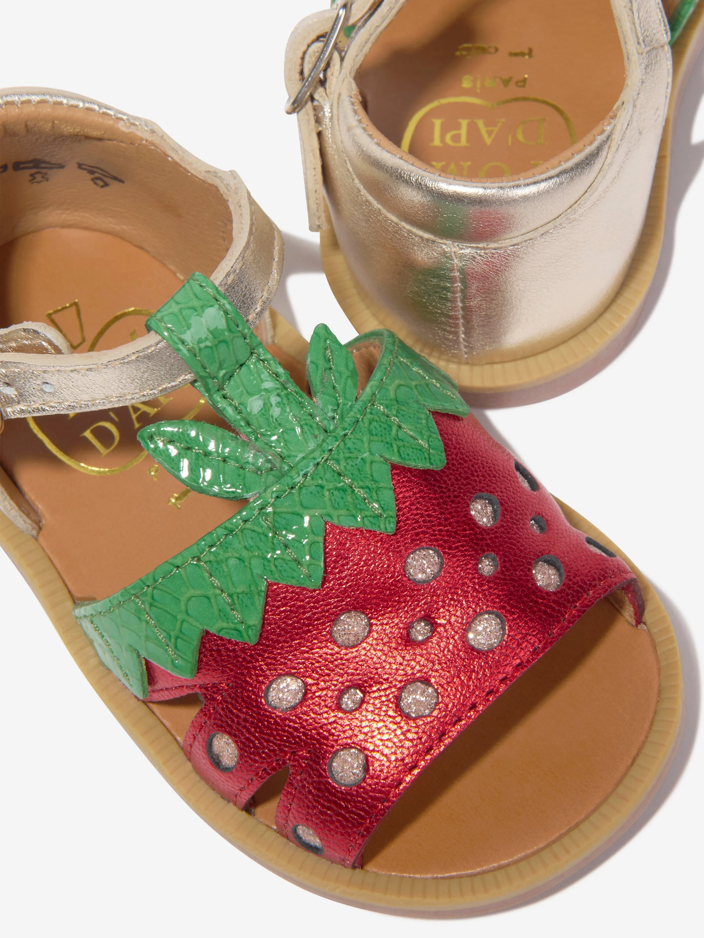 Pom D'Api Girls Leather Poppy Strawberry Sandals in Gold