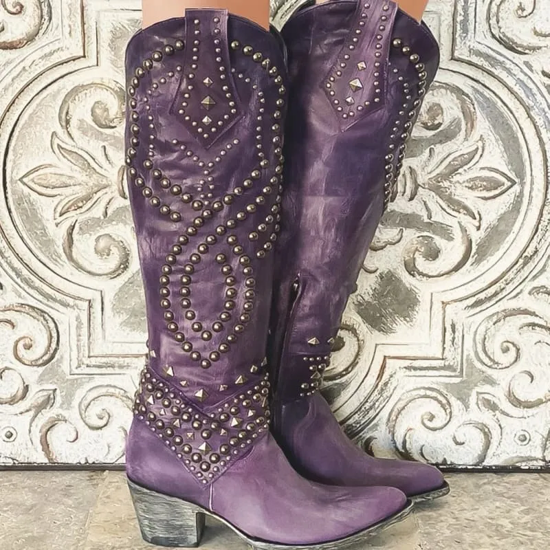 Stylish Ladies Western Cowgirl Boots with Chunky Heels