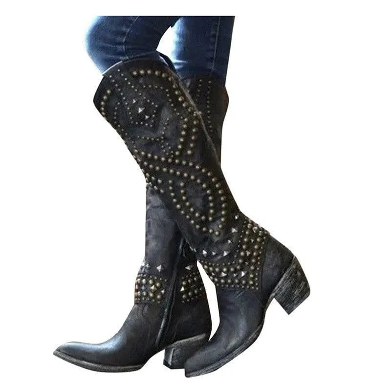 Stylish Ladies Western Cowgirl Boots with Chunky Heels