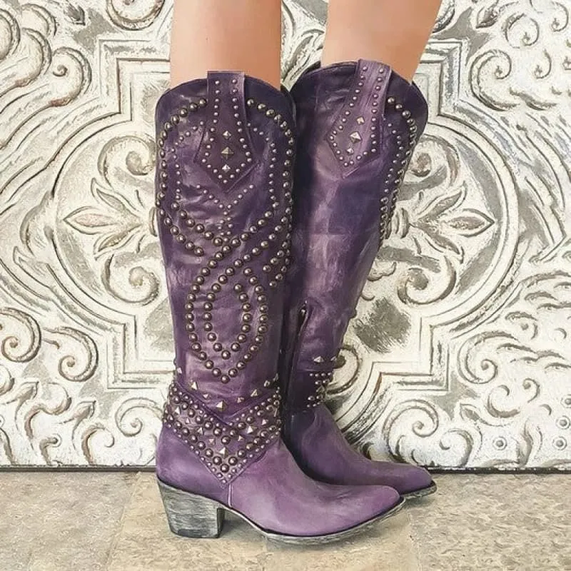 Stylish Ladies Western Cowgirl Boots with Chunky Heels