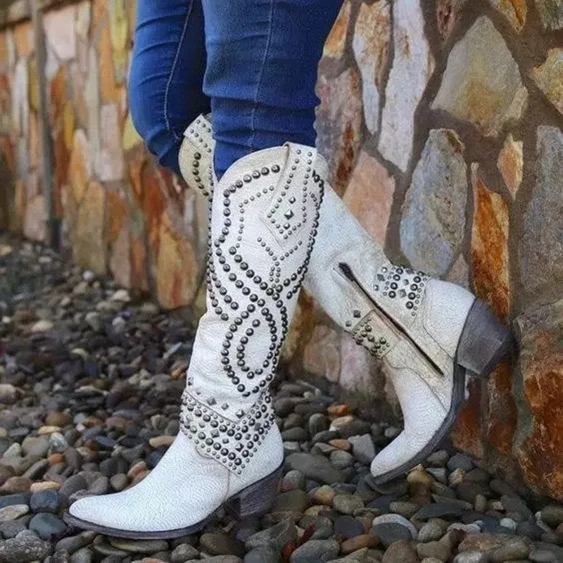 Stylish Ladies Western Cowgirl Boots with Chunky Heels