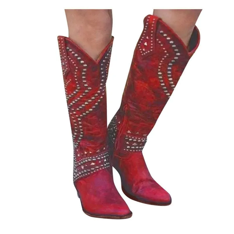 Stylish Ladies Western Cowgirl Boots with Chunky Heels