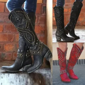 Stylish Ladies Western Cowgirl Boots with Chunky Heels