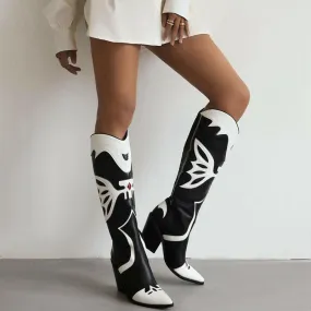 Stylish Western Cowboy Women's Knee High Boots with Pointed Toe