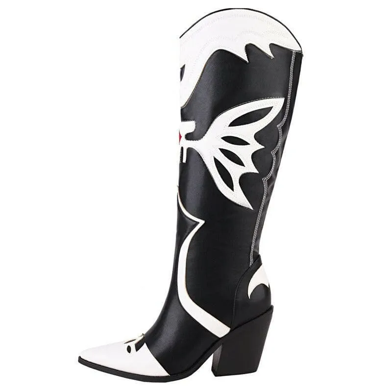 Stylish Western Cowboy Women's Knee High Boots with Pointed Toe