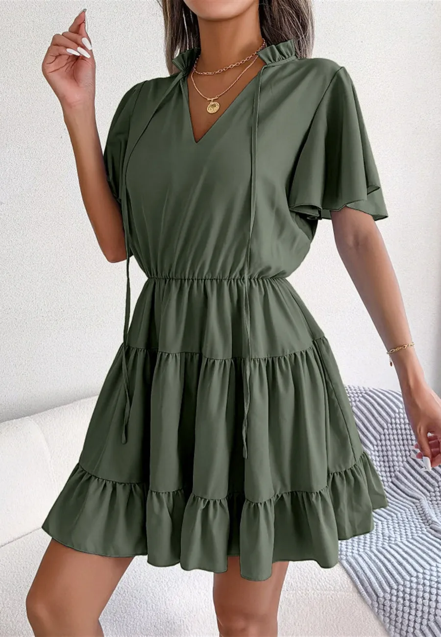 Tie Neck Tiered Dress