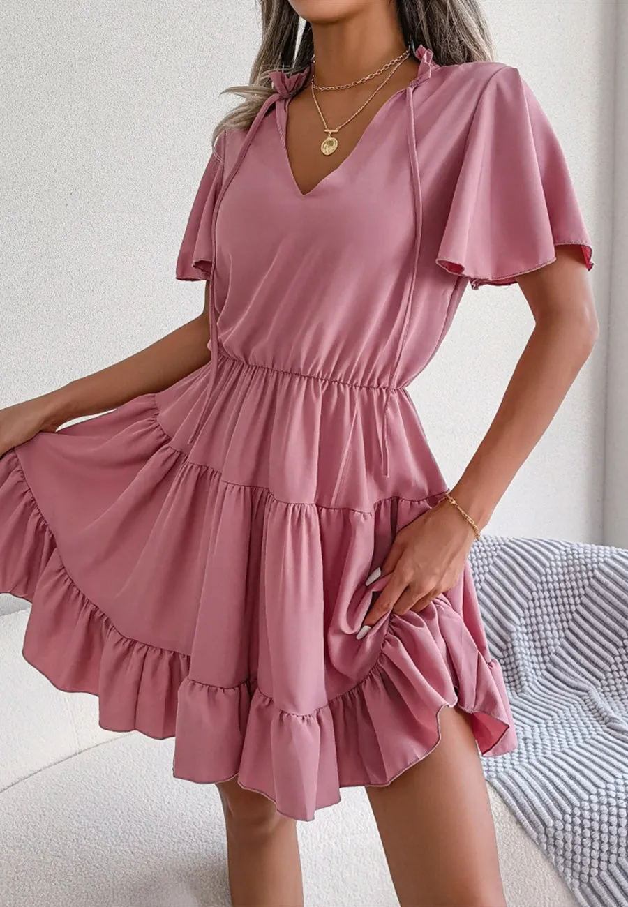 Tie Neck Tiered Dress