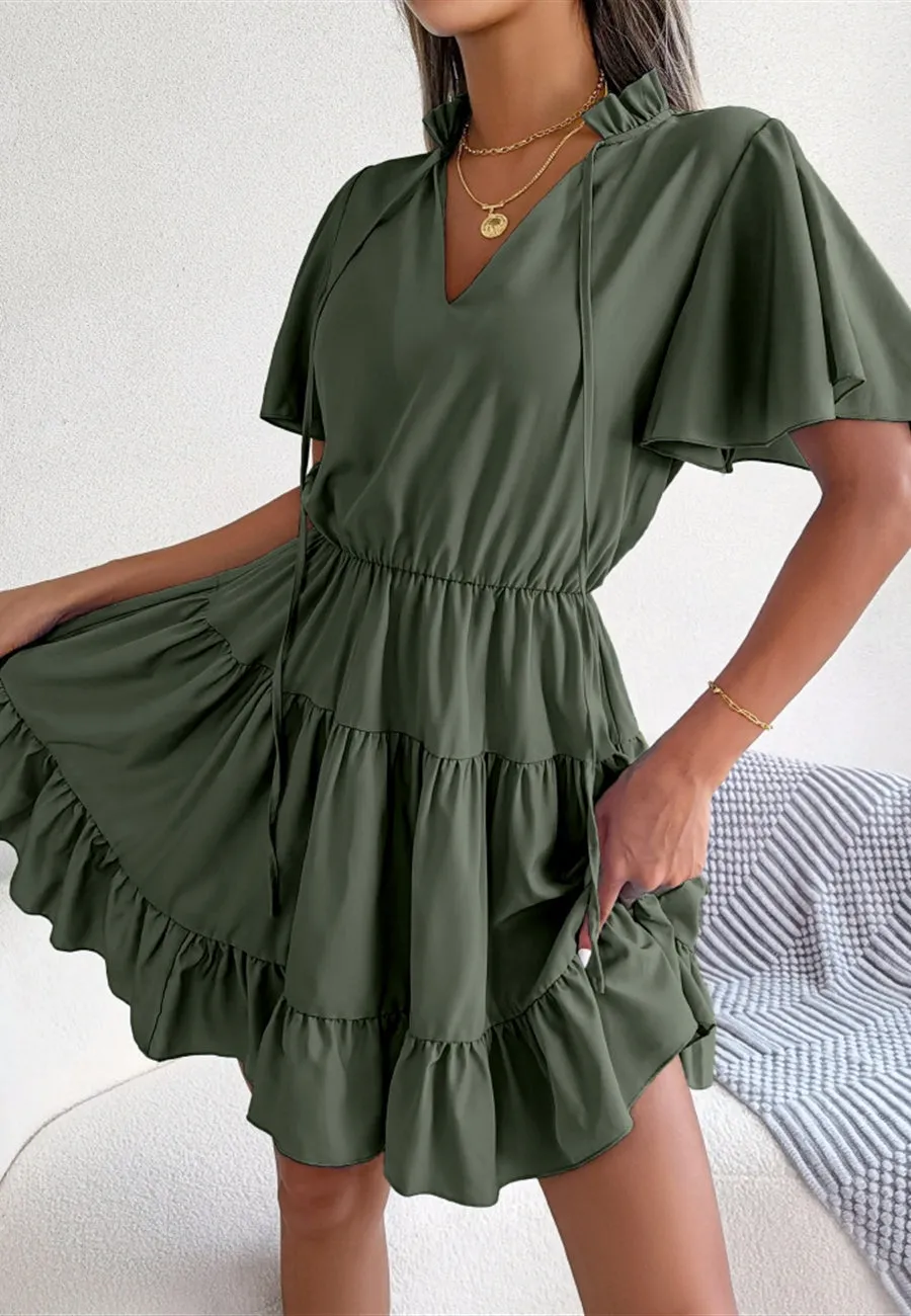 Tie Neck Tiered Dress